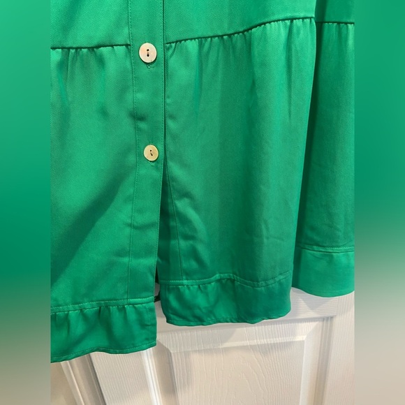 NWT Toofan Size L Jade Green Long Sleeve Pearl Button Front Tiered Shift Dress - Picture 8 of 14